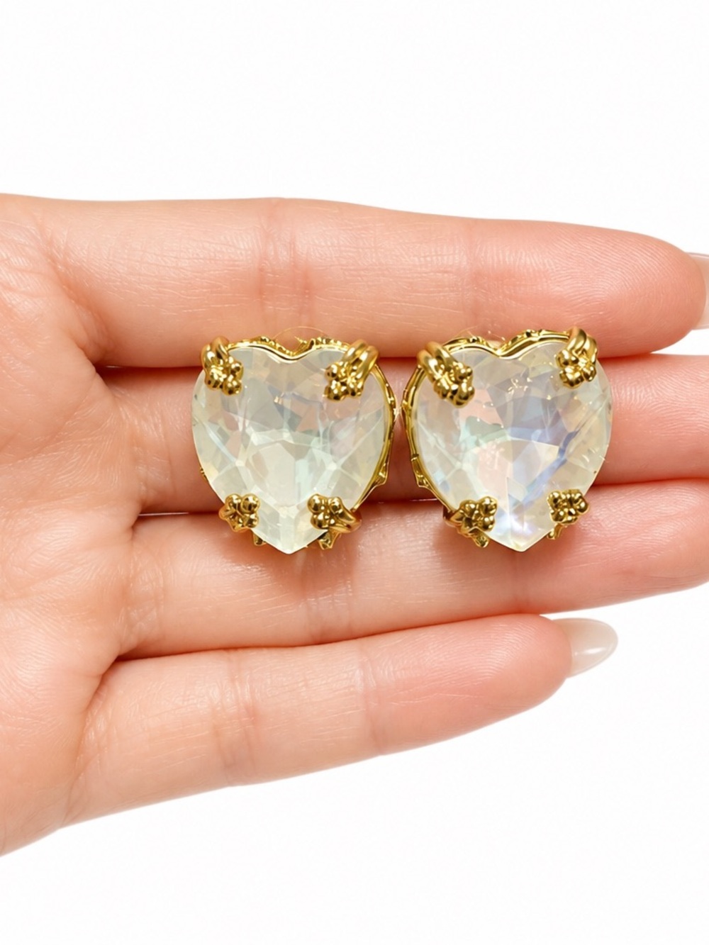 NEW Glitz Mob White Opal Crystal Heart Stud Earrings